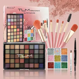 TLM All In One Makeup Kit for Eyes Full Set 40 Color Eyeshadow Palette 9 Sequin Shadows Eyebrow Pencil Eyeliner Pencil Makeup Bundle Box