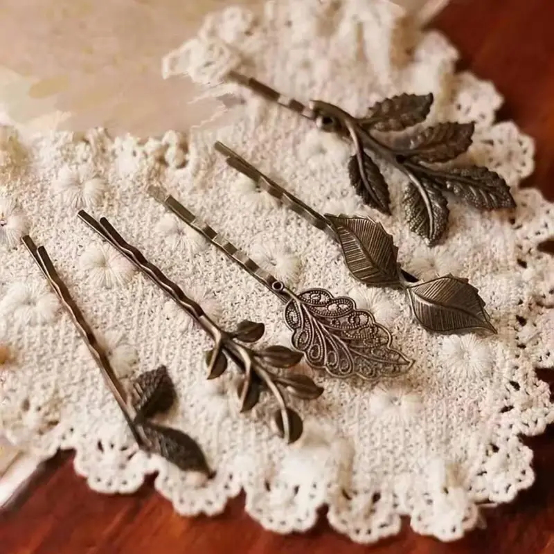 Vintage Leaf Design Flat Hair Clips, Prom Hairstyles 2024 Metal Hair Clips, Decorative Hair Clips, Simple Style Plain Color Temperament Bangs Barrettes Clip for Party, Daily Clothing Decor for Women & Girls for Various Hairstyle Use, Hairclips