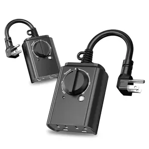 BN-LINK Outdoor Light Timer with Dusk to Dawn Sensor Weatherproof Dual Grounded Outlets for Christmas Decorations 15A 1/2HP ETL Listed 2 Pack Universal Socket