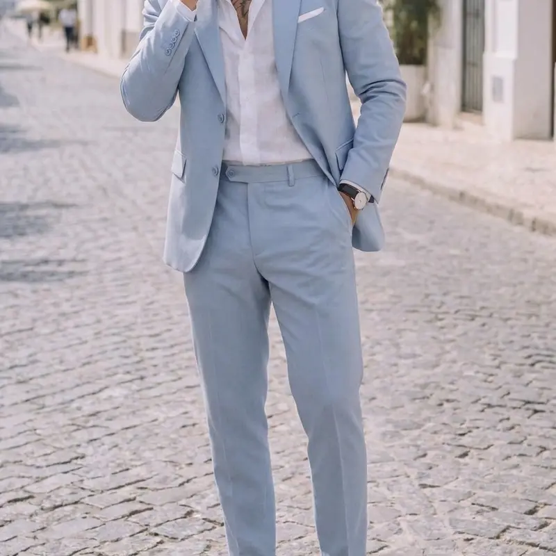 Men's 2-Piece Suit Sets - Long Sleeve Tops with Button Closure, Summer Wedding Formal Event Tuxedo, Elegant Business Workwear Menswear