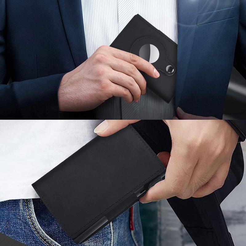 Slim Wallet for AirTag Genuine Leather RFID Credit Card Holder Automatic Pop up Wallet | Slim Design Multipurpose Accessory for AirTag Case for Men (Black Leather)\u2026 Slim Wallet for AirTag Genuine Leather RFID Credit Card Holder Automatic Pop up Wallet | Slim Design Multipurpose Accessory for AirTag Case for Men (Black Leather)\u2026