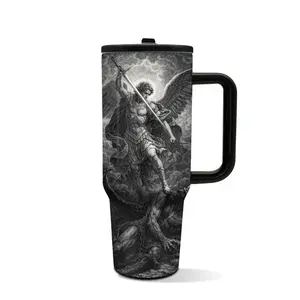 1pc 40oz Vintage Angel Tumbler with Handle & Straw, Classic Religious Art Cup for Women, Elegant Faith Gift, Perfect for Easter, Christmas, Birthday Gift for Mom, Keeps Hot 12H Cold 24H, Reusable Drinkware, #VintageAesthetic #FaithLifestyle #ForHer
