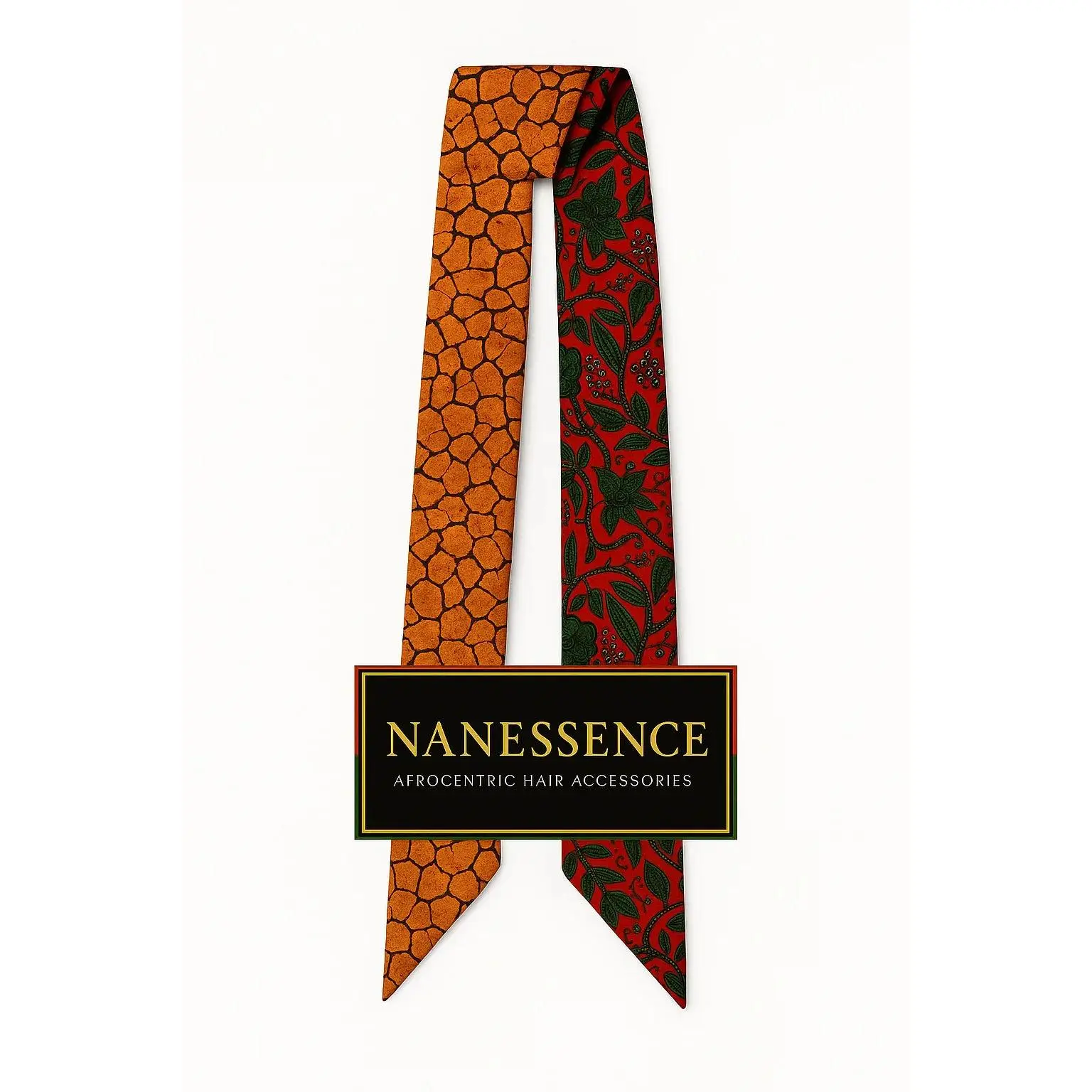 Reversible Skinny Scarf with Ethnic Afrocentric Prints for Women, Dual Color Lightweight Textured Fabric Head Tie and Neck Accessory for Travel & Daily Wear, Comfortable, Skinny Size, Multi-Use, Travel-Ready, Durable, Reversible Scarf, Trademarked Nanesse