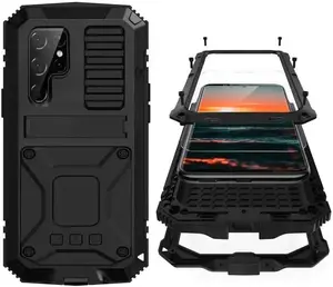 HAY Heavy Duty Aluminium Metal Armor Case For Samsung S24 S23 S22 S21 Note 20 Ultra S20 Plus A72 Shockproof Cover Screen Protector