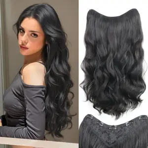 One Piece Clip In Hair Extensions 24 Inch Long Invisible Wavy Hair Extensions Clip Ins Natural Fluffy Clip On Hair Pieces Thickened Fewer Tangles Hair Extension Clips for Women Natural Black