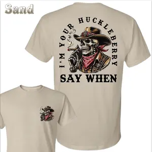 I'm Your Huckleberry T-Shirt/Hoodie, Cowboy Skull Smoking Cigar With Red Bandana Graphic Tee, Western Quote “Say When” Unisex Tee , Gift For Cowboys