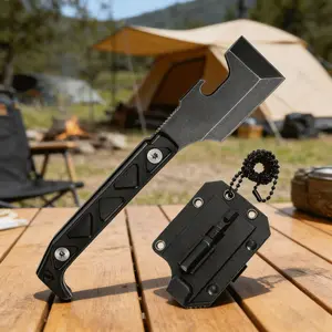 Full Tang Multifunctional EDC Pry Bar Axe with Secure Kydex Sheath, Tactical Survival Tool for Camping Hunting, Outdoor Utility Gear for Men, Durable Camping Tool