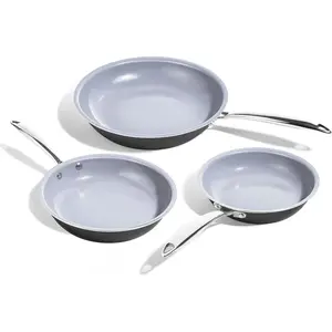 Non Stick Frying Pans Set, Titanium Ceramic Pan Skillet Set Non , 8" 9.5" 11" Nonstick Frying Pan, Stainless Steel Handle, Dishwasher & Oven Safe,  & PTFE & PFOA Free, Grey