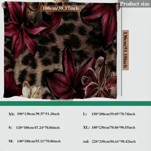 Leopard Print Red Lily Peach Artwork Print Tapestry - Linen Cloth, Wild Luxury Style, Trendy Dark Aesthetic Home Decor for Living Room, Bedroom Wall Hanging, Artwork Print Tapestries