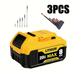 [ Buy one Get Three ]1Pack Lithium 20V 8.0Ah Battery Pack DCB200 for 20V 8Ah Tools High Capacity Exceptional Compatibility + 6pcs Tungsten Carbide Magnetic Screwdriver Bit Set + 6PcsK5AntiSlipImpactDriverBitSetMagnetic ScrewdriverBitsHigh