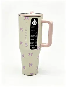 HydroJug 40oz Pink Bow Print Tumbler with Handle, Coquette Aesthetic 24H Cold Leakproof Cup Holder Friendly Water Bottle