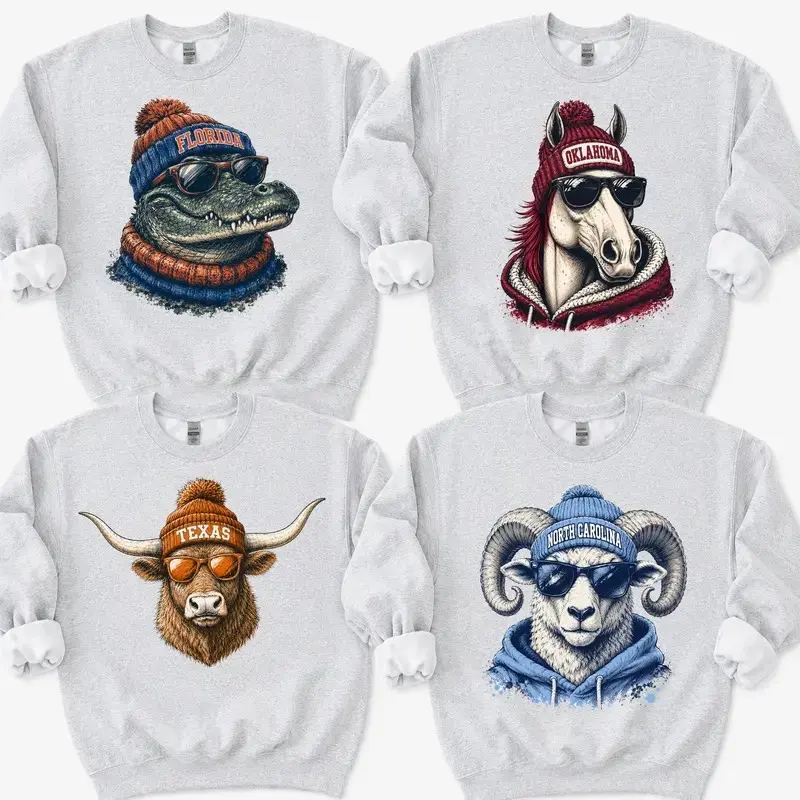 College Football Spirit Animal Football Graphic Sweatshirts All Team City Animal Sports Pullover Retro Game Day City Football Sweatshirt