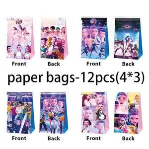 Kpop 12-Pack Paper Candy Chocolate Gift Bags, Kpop Cartoon Hunter Girl Pattern Party Packaging, Snack Cookie Handheld Bags for Home Gatherings, Children Parties