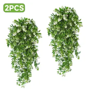 2Pcs Artificial Hanging Flowers for Outdoors Decoration Fake Hanging Plants Faux White Flowers Artificial UV Resistant Plastic Greenery Vines Ivy for Outdoor Indoor Garden Party Decor(White) - Home Improvement.