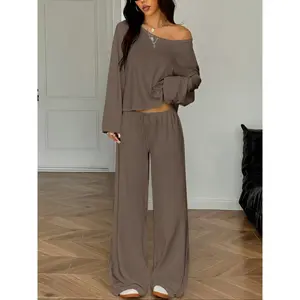 Women's two-piece pajamas, elegant solid color long sleeved tops and pants, autumn and winter warm pajamas, casual home wearRAIMENTRY