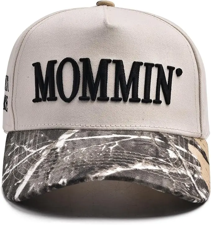 Ponytail Trucker Hat for Women – Vintage Two Tone Baseball Cap, Mommin Embroidered Hat, Adjustable Snapback Ponytail Cap Outdoor Casual