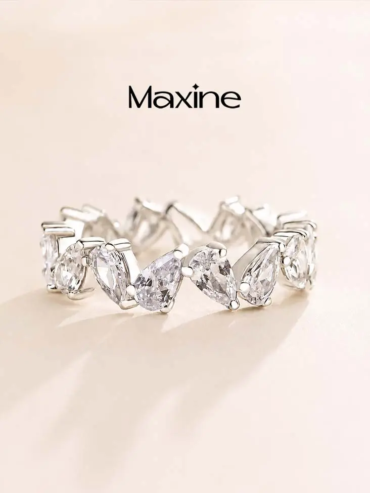 MAXINEJEWELRY 4.8Ct Full Pear Cut 5A Cubic Zirconia Women's Wedding Promise Ring, Anniversary Gift Jewelry for Daily Wear, Proposal, Wedding Promise Rings