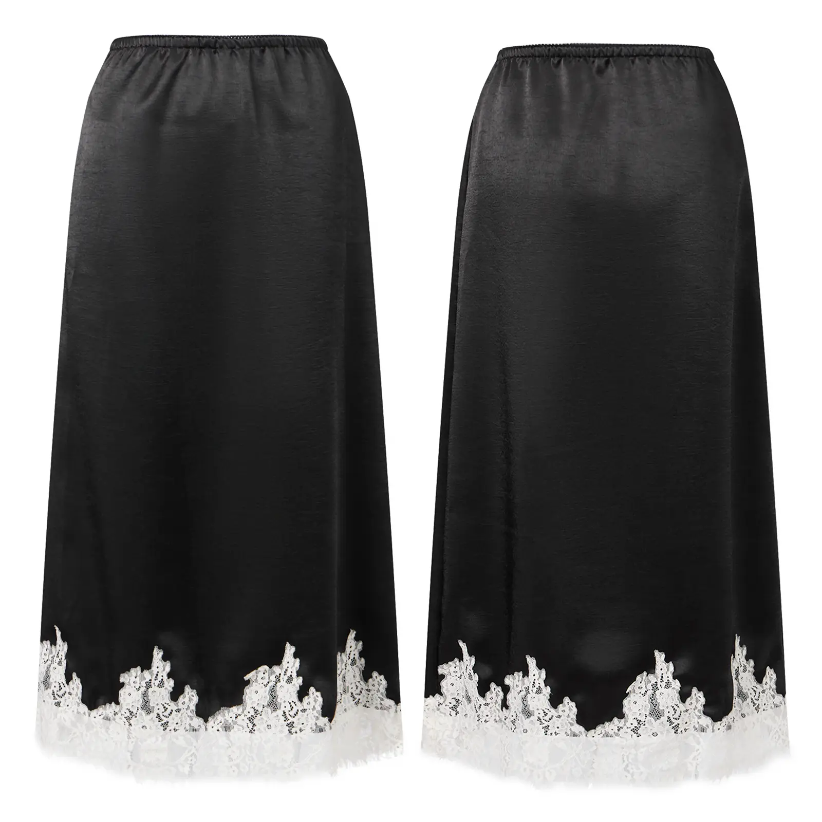 Women Summer Midi Skirts Casual Elegant Lace Hem Draped Skirt for Beach Vacation Club Streetwear
