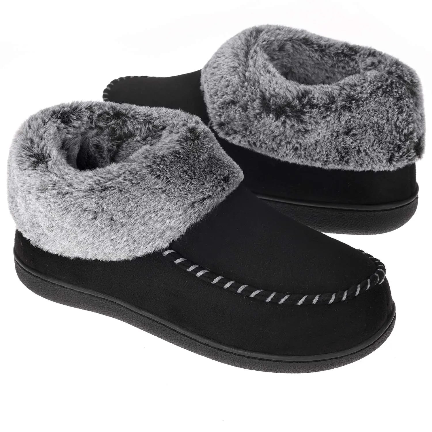 VONMAY Women's Cozy Fall Slippers – Suede Moccasin Boots with Fuzzy Faux Fur, Non-Slip Indoor/Outdoor Comfort Flipflop House Slide Shoes for Winter