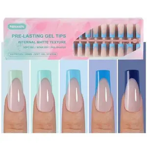 Misssix French Gel Nail Tips, 150Pcs Blue French Tip Press on Nails Long Square, No Need to File Tips Pre-lasting, Fake Nails for Nail Art DIY 15 Sizes