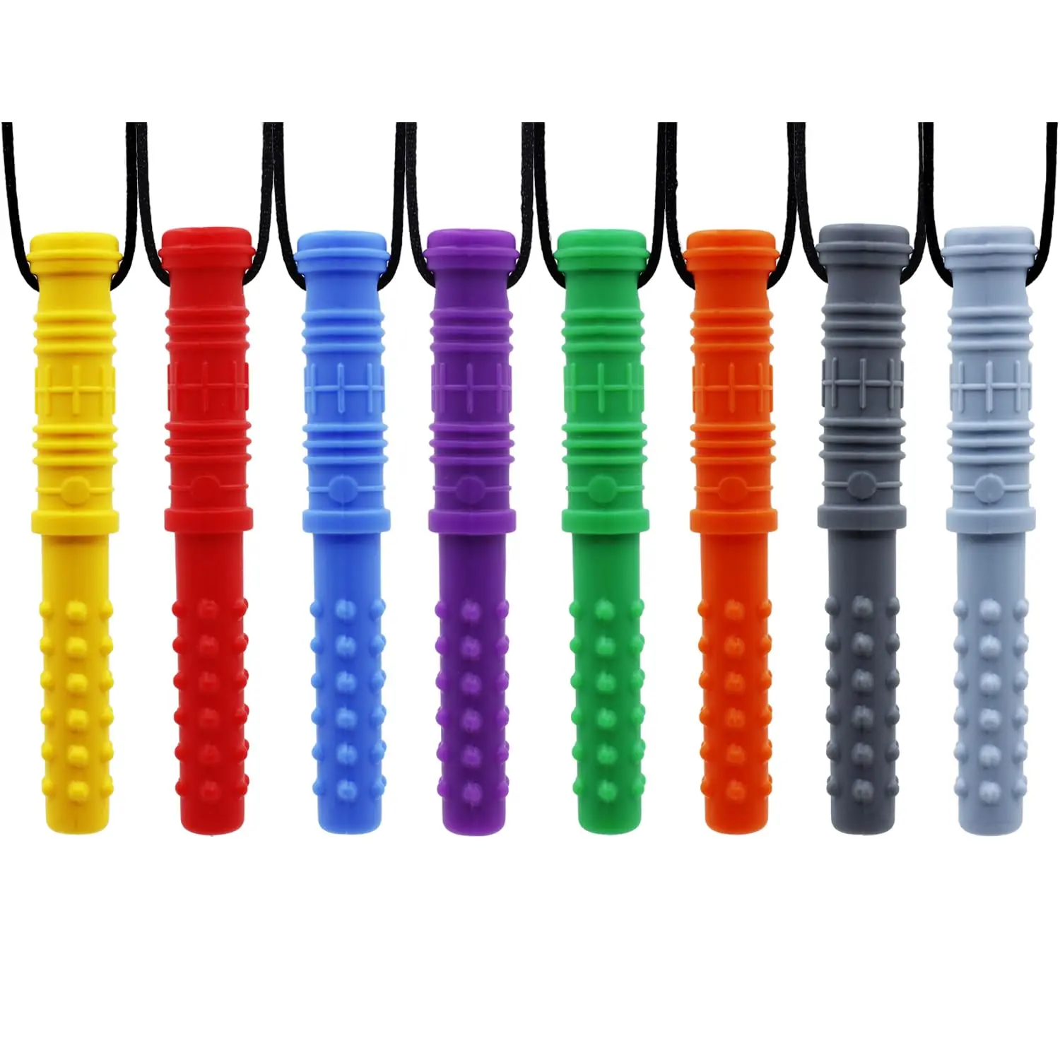 L-NKL012 Chew Necklace Teething Relief Set, 8Pcs Cadmium-Free Cylinder Chewy Props with Concave-Convex Dot Texture for Autism, ADHD Toddlers & Kids (Fashion Accessory Necklace)