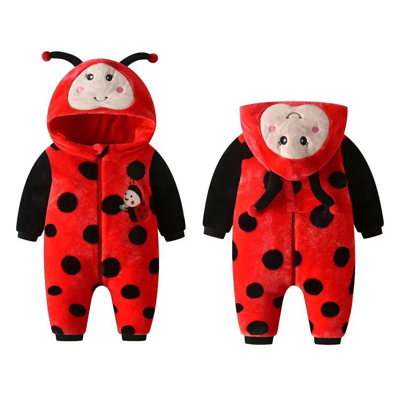 TONWHAR Baby New Ladybug Jumpsuit for Spring, Kids Boys Girls Onesie with 3D Embroidery, Children Cartoon Cosplay Costumes Toddler Clothing
