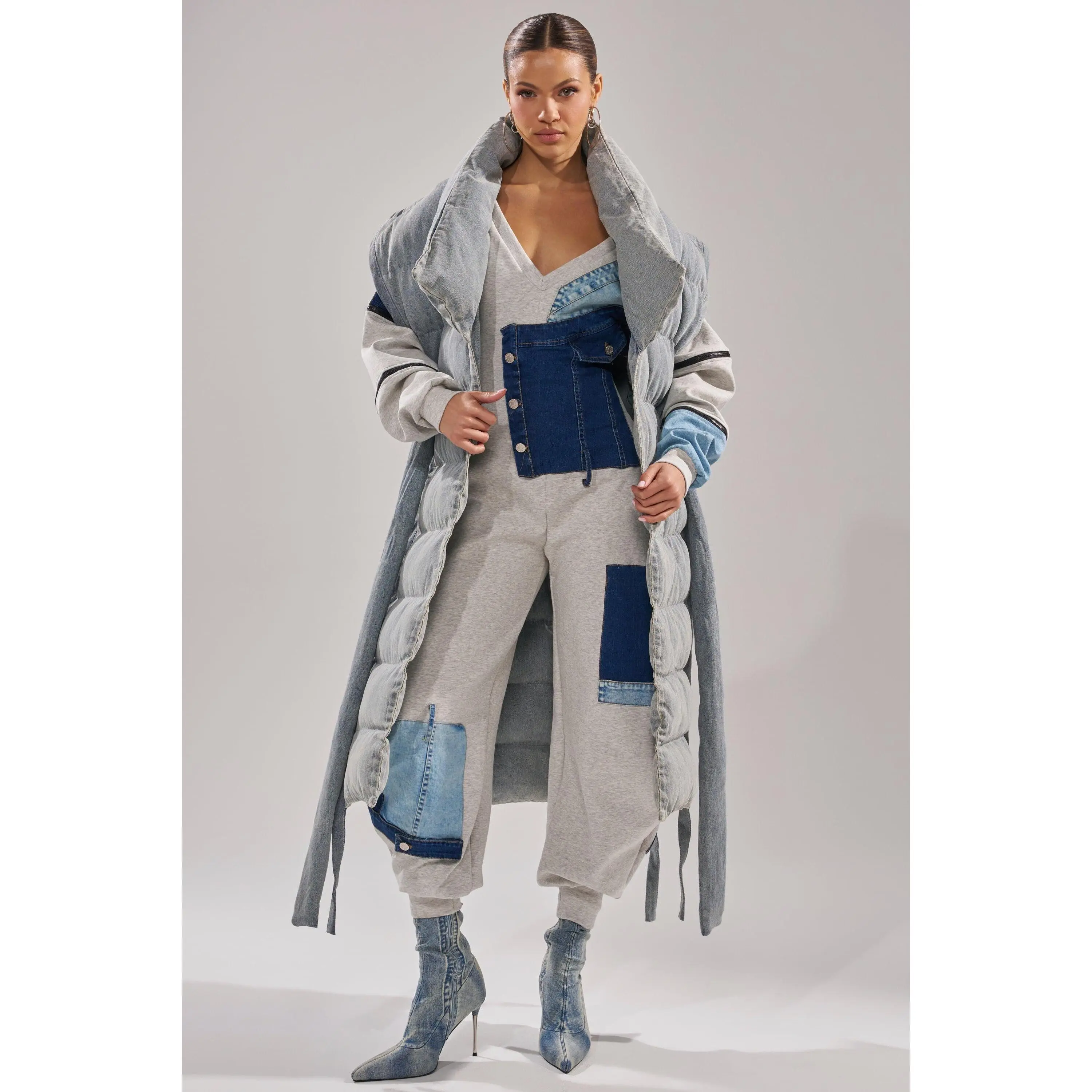 PILOT JONES LONG LINE PUFFER VEST IN DENIM - TikTok Shop