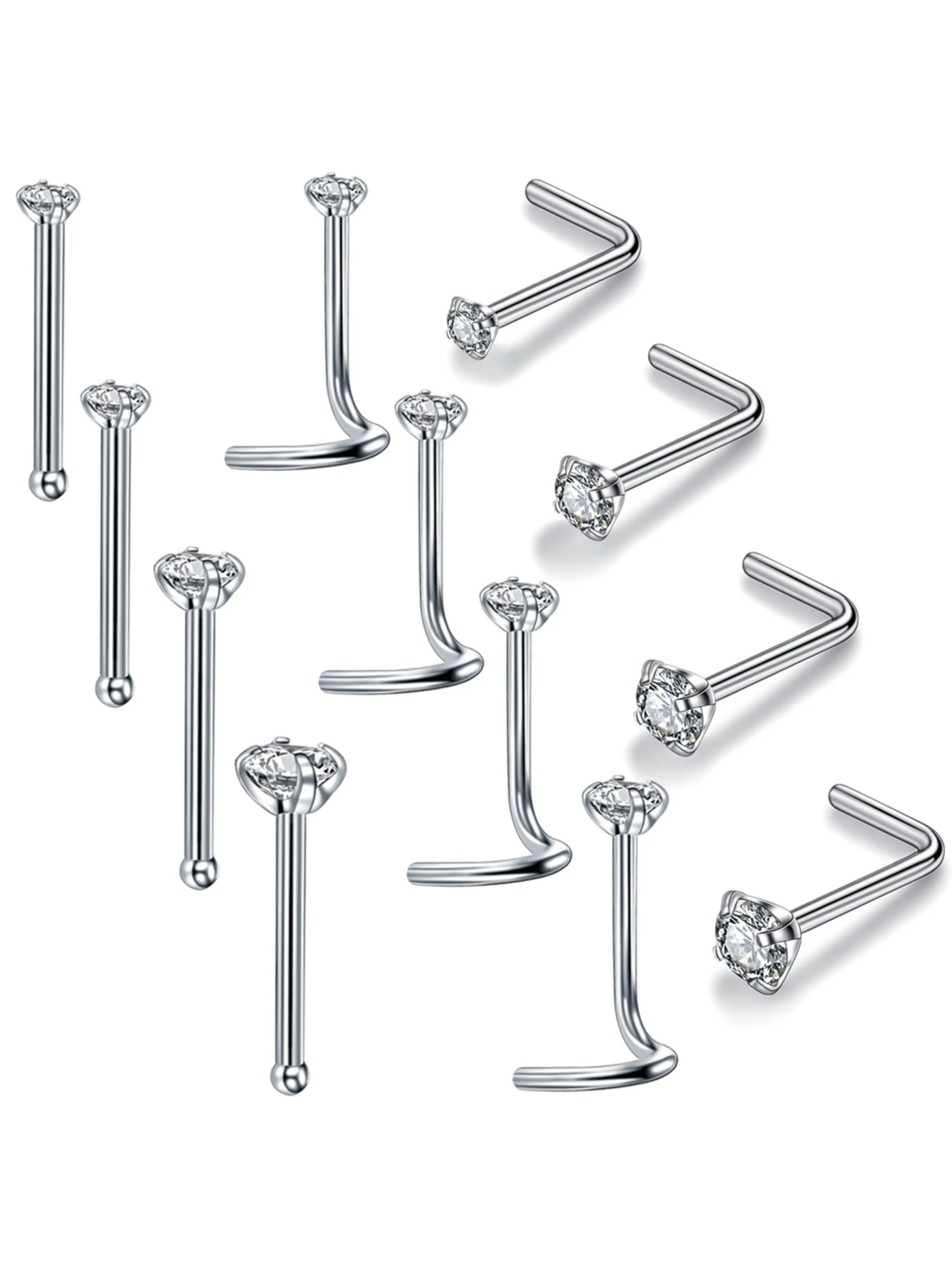 1PC 1.5/2/2.5/3mm Zircon Gem Bone Nose Stud Piercing Earring Pure Color Nose Ring Prong CZ Nose Piercings Jewelry Cubic Zirconia Septum Jewelry