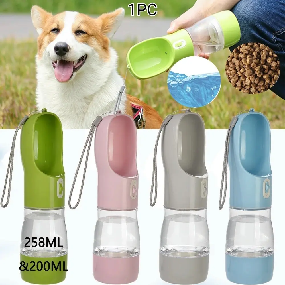 Pet Travel Drinking Water Bowl Cup, 258ML Water + 200ML Feeding Food Feeder, Leak-Proof Portable Detachable Easy Clean, Cat Dog Outdoor Hiking Essentials, Animal Water Bowl