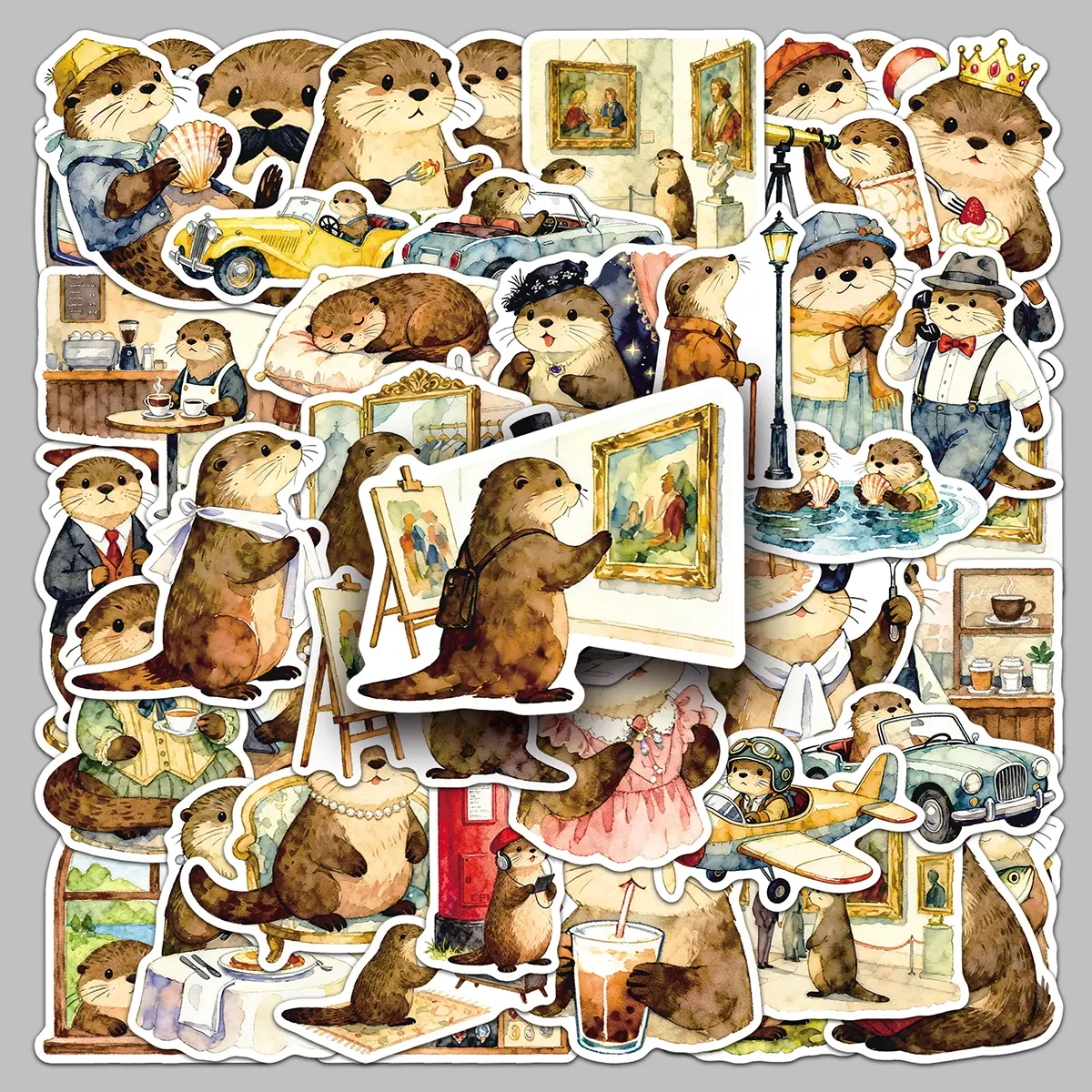 50pcs cute animal cartoon otter creative stickers diy notebook phone case photo album personality waterproof stickers