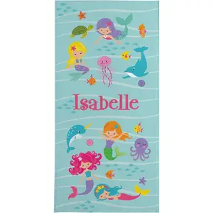 Let's Make Memories Personalized Beach Towel for Kids - Custom Towel for Pool Vacation Spring Break Camp Cruise - 30" Wx60 L - Standard Size - Mermaid & Friends