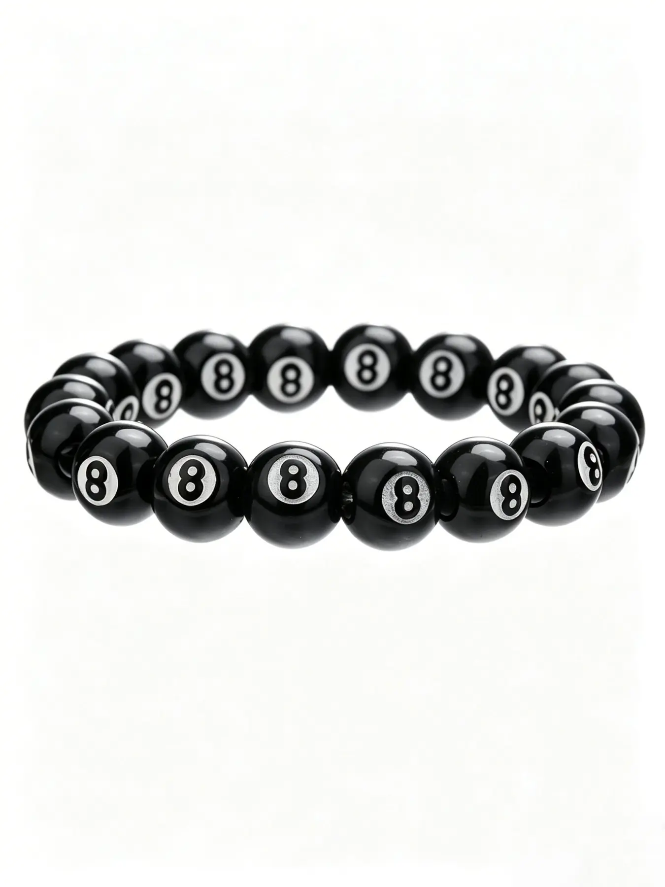 1PC Elastic 8 Ball Beaded Bracelet for Men, Black & White Billiard Design, Comfortable Stretch Fit, Versatile Casual Jewelry for Daily, Sports, Parties, Ideal Gift for Boyfriend & Pool Enthusiasts