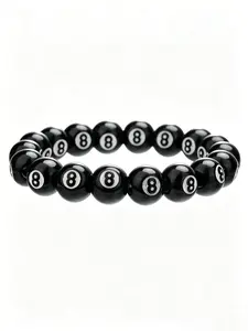 1PC Elastic 8 Ball Beaded Bracelet for Men, Black & White Billiard Design, Comfortable Stretch Fit, Versatile Casual Jewelry for Daily, Sports, Parties, Ideal Gift for Boyfriend & Pool Enthusiasts