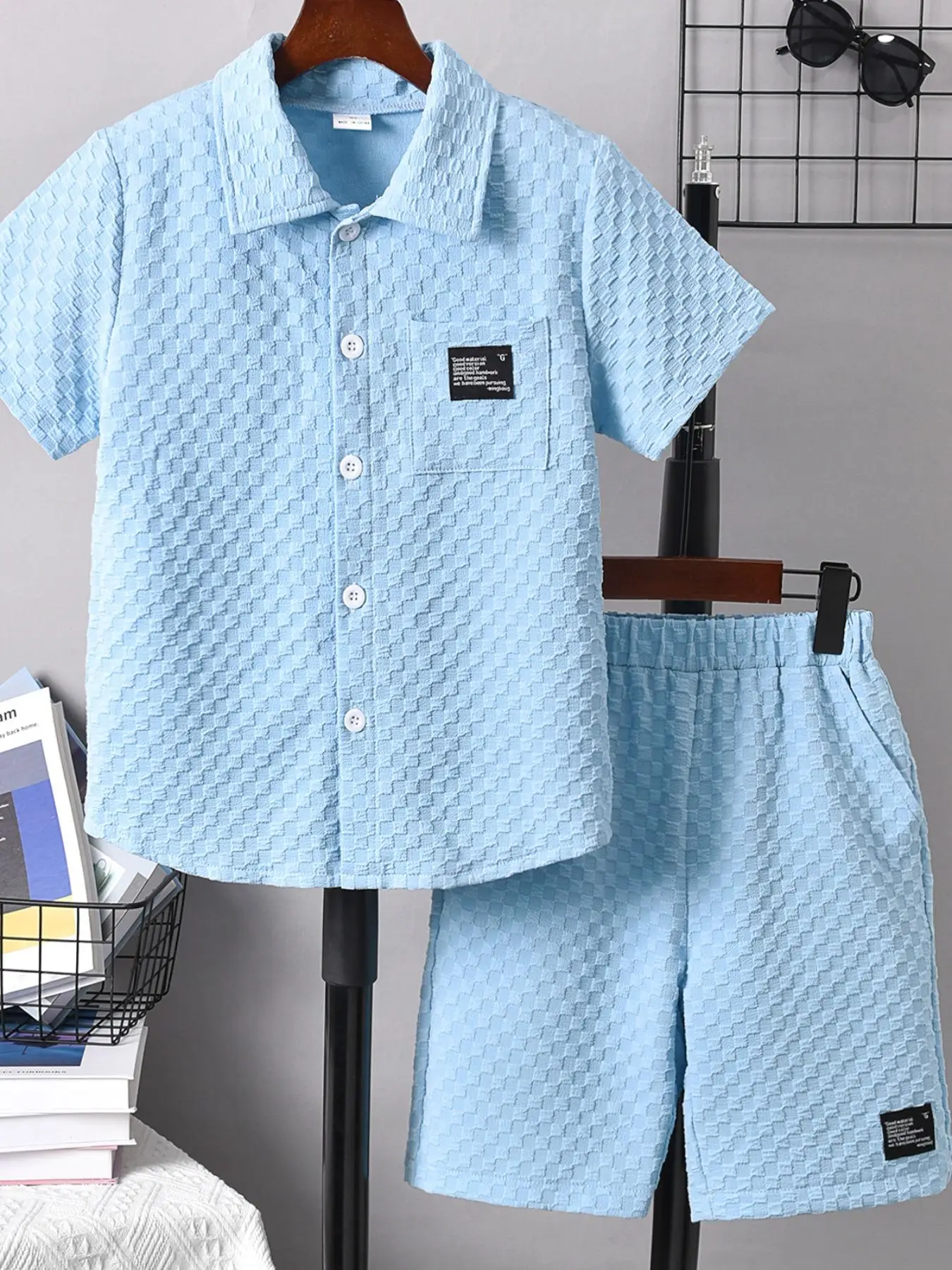 Two-piece Set Boy's Plaid Print Short Sleeve Top & Elastic Waist Shorts, Casual Comfy Top & Shorts for Summer, Kids Clothes for Daily Wear