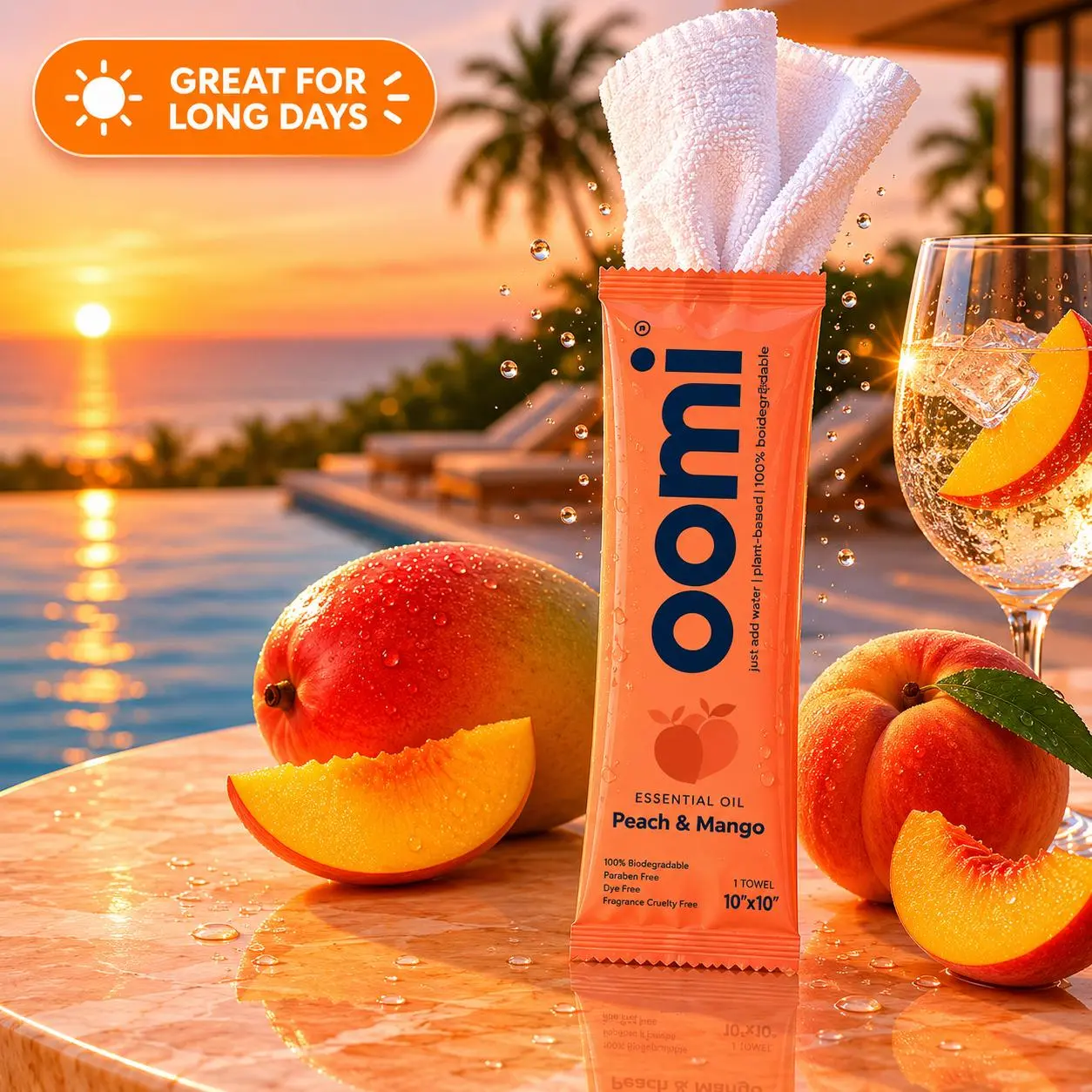Oomi Peach & Mango Towel – Pack of 5 | Soft Terry Cloth Face & Body Towel for Men & Women - Gently Clean, Remove Odor & Dry Skin Quickly – Multifunctional Towel for Gym, Office, Date Nights, Outdoor & Travel Use