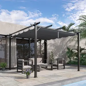 10' x 10' Outdoor Retractable Pergola Canopy, Aluminum Patio Pergola, Backyard Shade Shelter for Garden & Parties, Gray