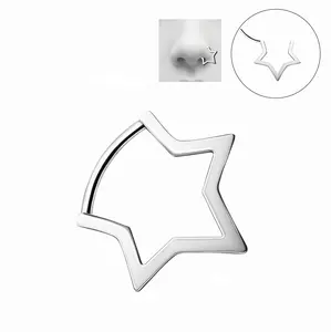 Oufer 20G Titanium Star Nose Ring Clicker Nostril Hoop Rings