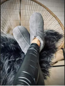 Follkee Slippers Santa Bambosh Grey Indoor Slipper Barefoot Slipper Boots Indoors Sheepskin wool