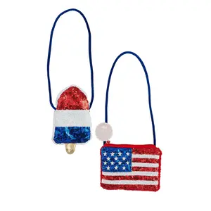 Patriotic Light-Up Purses - Flag & Ice Pop Sequin Bags for Girls in Red, White and Blue