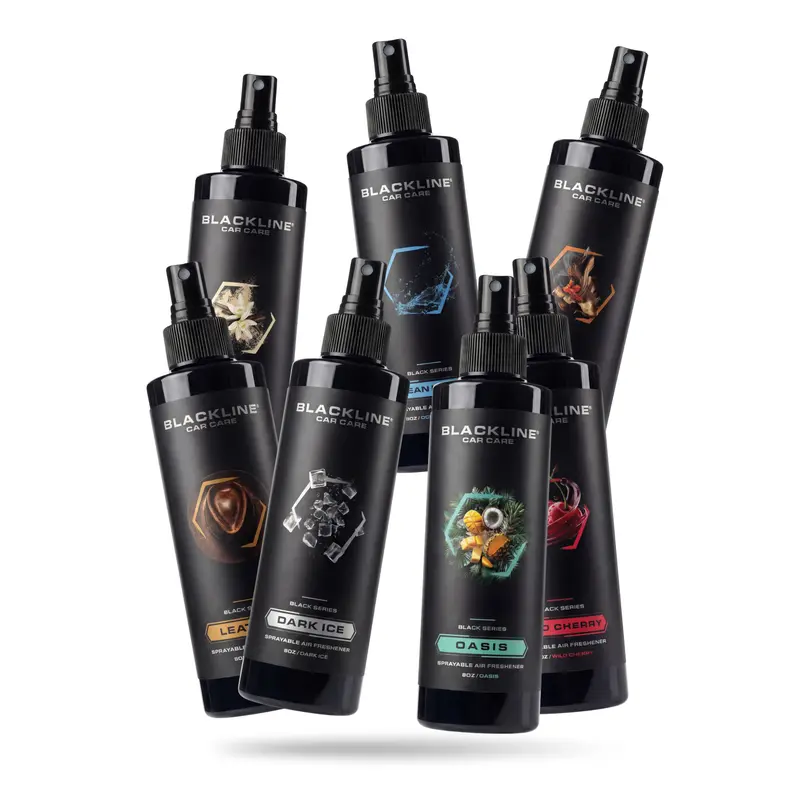 BLACKLINE 8oz Scented Car Air Freshener Spray Bottle - Modern Aquatic Dark Ice Aroma, Crisp Clean Woody Autumn Embers Cherry Notes, 1-2 Day Fresh Aroma, Prop 65 Safe Non-Toxic Odor Eliminator, Interior Auto Accessory, Car Scents