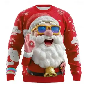 Christmas Men's Santa Claus Sweatshirt Cool Party Crew Neck Vacation Party Gift Light Blue Red Crewneck 3D All Seasons Designer Casual Fashion Loose Long Sleeve