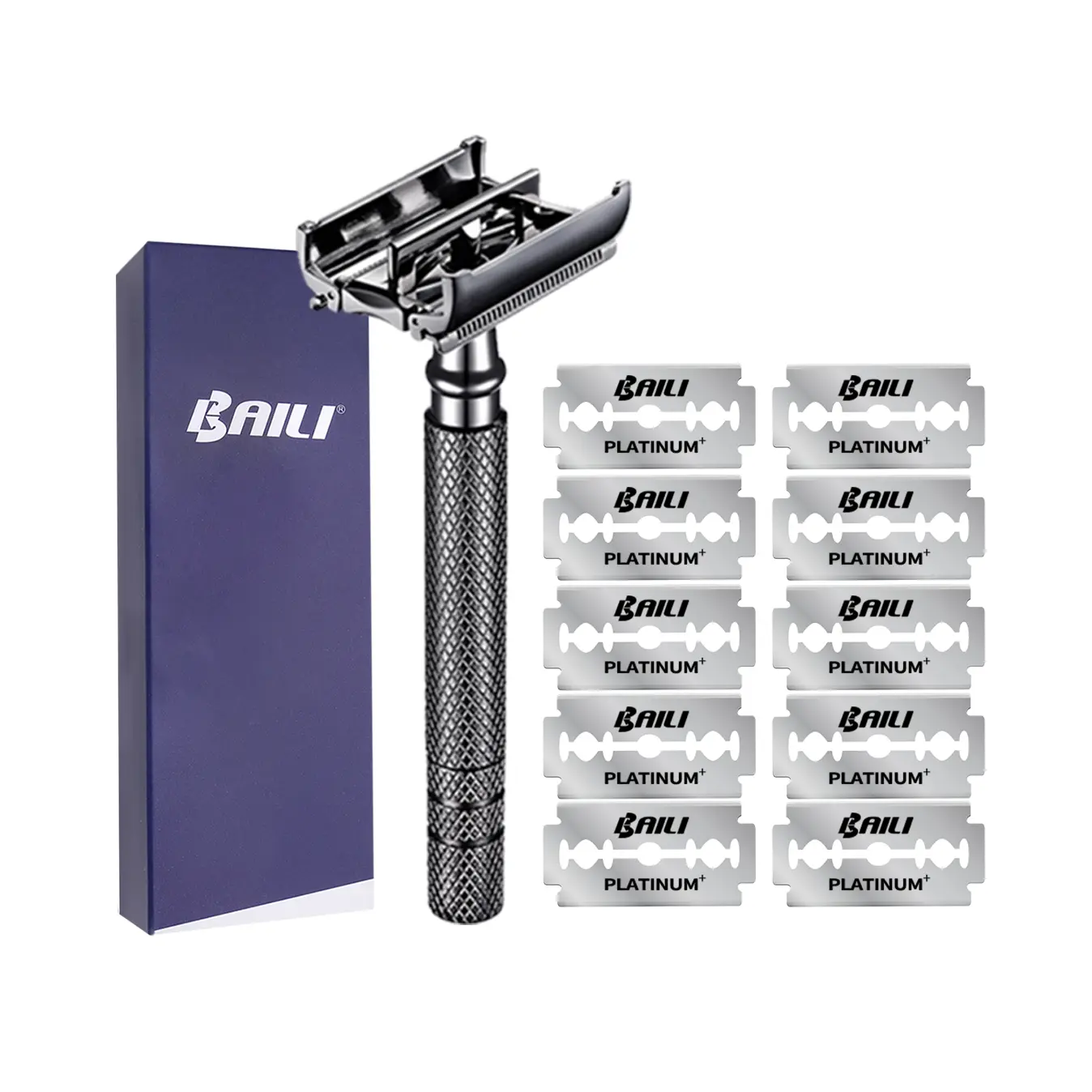 BAILI Men's Manual Safety Razor Set - Butterfly Open Shaver with 10 Stainless Steel Double Edge Platinum Blades, Smooth Comfort Grooming Razor, Fathersdaygift