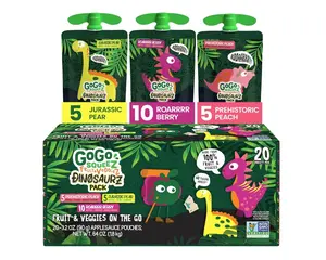 GoGo squeeZ Fruit & veggieZ Applesauce and Puree Variety Pack, Jurassic Pear, Roarrrr Berry & Prehistoric Peach, 3.2 oz (Pack of 20), Unsweetened Snacks for Kids, BPA Free Pouches
