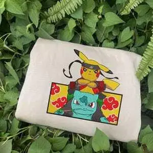 Pokemon Collab Embroidered Sweatshirt, Perfect Gift for Anime Fans, Stylish Anime Embroidered Clothing
