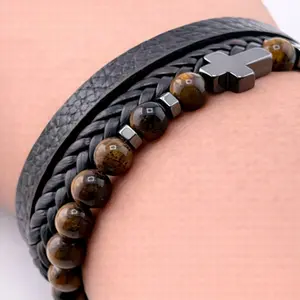 Magnetic Leather Cross Bracelet – Bold, Stylish & Easy Snap Closure