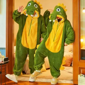 One-piece crocodile pajama, made of flannel, crocodile costume role-play, cute plush pajama, animal cartoon couple outdoor, thickened homewear unisex pajama