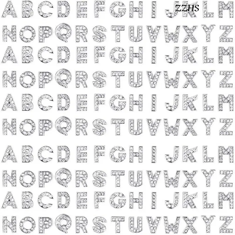 ZZHS 130 count A-Z 8mm Full Rhinestones Slide Alphabet Letters for DIY Wristbands Bracelets,  Making Crafts Charms ()