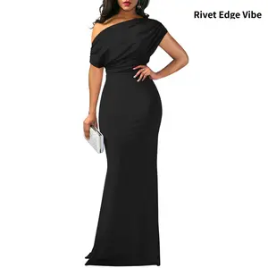 Women's Elegant Sleeveless Off-Shoulder Slim Fit Long Formal Party Evening Dress Fabric