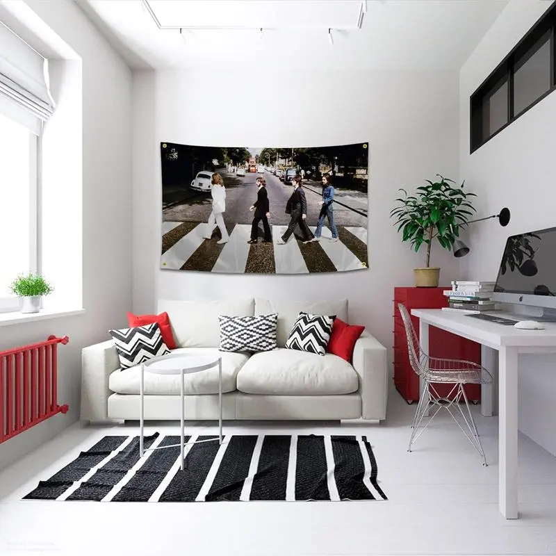 Musical Artist Flag Beatles-Abbey Road Album Cover Funny Poster Durable Man Cave Wall Flag with Brass Grommets  Flag for College Dorm Room Decor,Outdoor,Bedroom, Parties gifts, travel, filming,events,festivals.. Decoration Colorful