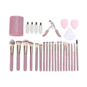 JOS 28-Piece Diamond Encrusted Makeup Brush Set for Women - Pink Glitter Brushes, Hand Bowl, Lash Tools, Full Beauty Kit for Flawless Looks, Luxurious Series, Nylon Bristles eyebrow  pluck birthday idea micro applicator brush dramatic metal curle fir get